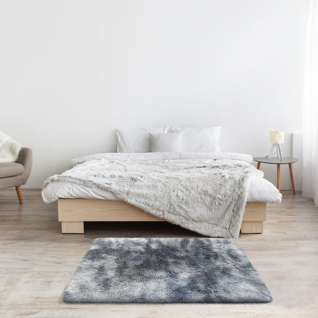 yulidayang 2x3 Area Rugs for Bedroom,Mottling Black Small Fluffy Shag Rug