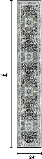 Madane Runner Rugs 2x12 Extra Long, Washable Non-Slip Hallway Runner Rug Low-Pile Carpet Runner for Kitchen Entrance Living Dining Laundry Room, Grey Green/Black Olive