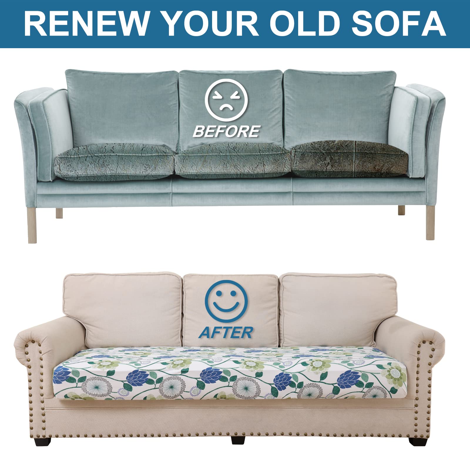 Smiry Printed Couch Cushion Covers, Stretch Couch Covers for Sofa