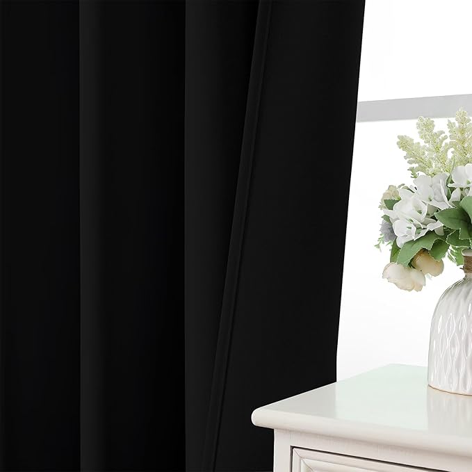 CUCRAF Black Blackout Curtains 84 inch Length 2 Panels Set, Rod Pocket Room Darkening Drapes for Bedroom Living Room, Insulated Thermal Light Blocking Window Curtain (W52 x L84 Inch)