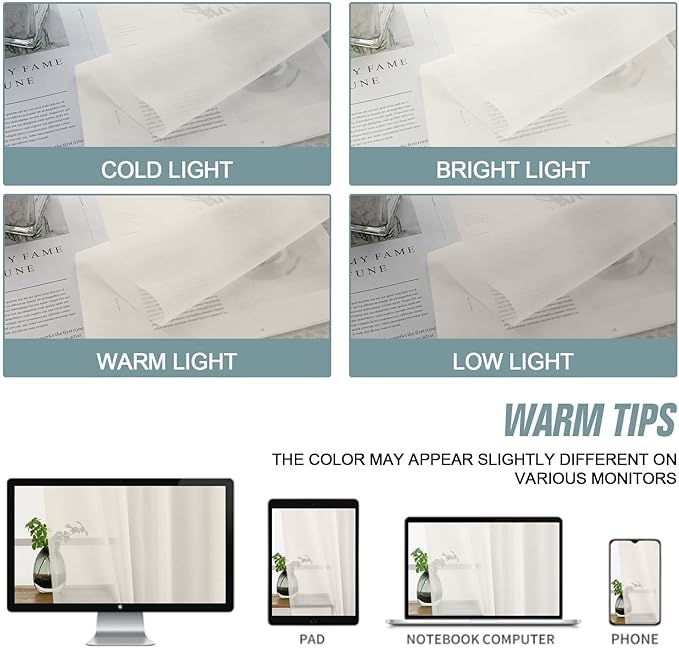 Ebesto Ivory Sheer Curtains for Windows 108 inches Long 2 Panels Set, Soft Lightweight Light Filtering Drapes for Living Room Bedroom, Dual Rod Pocket Sheer Curtains, 2x42Wx108L inches