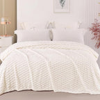 Exclusivo Mezcla Fleece Twin Blanket for Bed, Extra Large Fuzzy Ivory Bed Blankets, Soft Cozy Plush Sofa Throws for All Seasons, 90x66 Inches