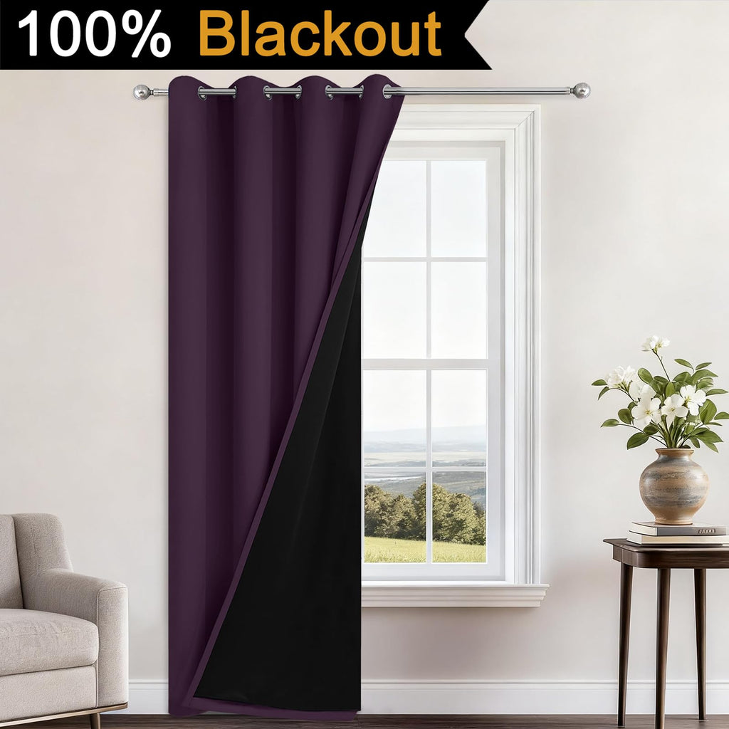 Yakamok Purple 100% Blackout Curtains 84 Inches Long for Bedroom, 1 Panel