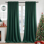 MIULEE Christmas Hunter Green Back Tab Blackout Curtains 108 Inch Long 2 Panels Set for Living Room Bedroom, Rod Pocket/Pinch Pleat Extra Long Thermal Insulated Room Darkening Pleated Window Drapes