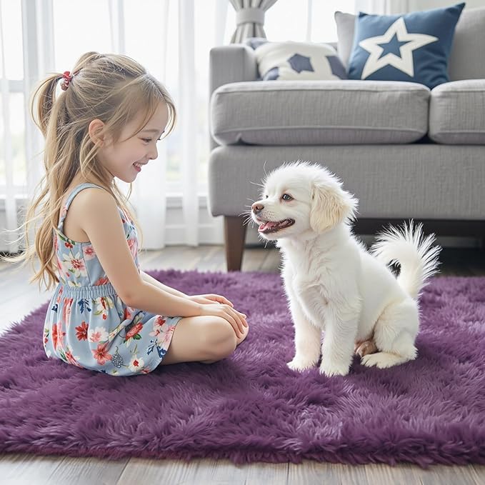 4x6 Area Rugs for Bedroom, Grape Purple Soft Fluffy Shag Bedside Rugs