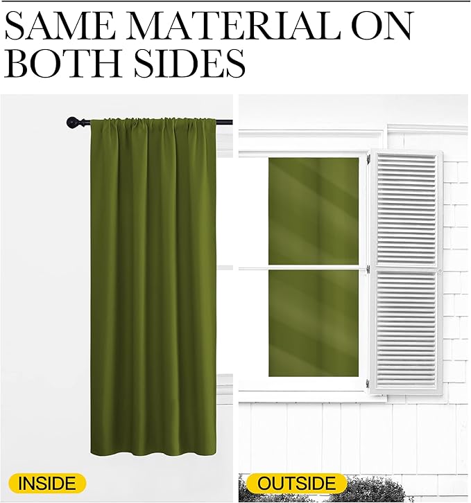 NICETOWN RV Blackout Curtains for Camper Windows, Olive, 34" x 36", Set of 2, Kitchen Curtains, Short Blackout Drapes, Thermal Insulated Rod Pocket Window Treatment Draperies for Nursery