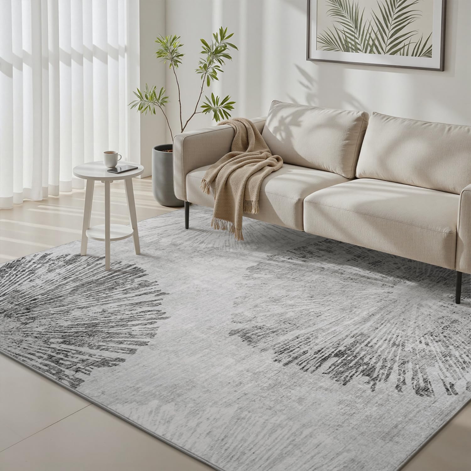 4x6 Rug Small Non Slip Area Rug Ultra Soft Machine Washable Low Pile Modern Abstract Dahlia Indoor Carpet Rugs for Bedroom Living Room Entryway Kitchen Bedside, Grey