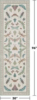 Insect Print 8ft Long Hallway Runner Rug - 2'6''x8' Light Green Rug for Kitchen Floor, Wide Entryway Runner Rug, Washable Non Slip with Rubber Backing, Cool Butterfly Indoor Decor