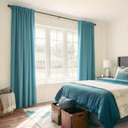 Faux Linen Total Blackout Curtains for Bedroom 90 Inches Long, Dark Cyan