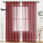 SpaceDresser Burgundy Sheer Curtains 4 Panels Rod Pocket Semi-Sheer Curtain 90 Inches Long Light Filtering Voile Window Drapes for Bedroom Living Room Kitchen, Each 52W x 90L