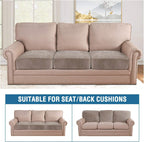 H.VERSAILTEX Velvet Stretch Couch Cushion Cover Plush Cushion Slipcover for Chair Loveseat Sofa Cushion Furniture Protector Seat Cushion Sofa Cover (3 Piece Sofa Cushion Covers, Taupe)