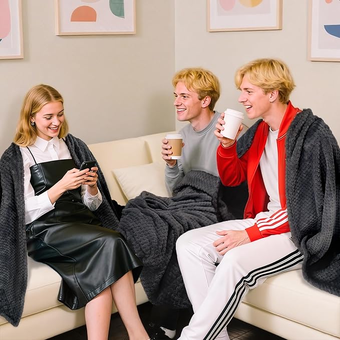 Tewloss 4 Pack Fleece Throw Blankets 50x60 Inches - Oeko-Tex Certified 100, 270 GSM Ultra Soft Plush for Bed, Couch and Cozy Gifts. 3D Waffle Texture, No Shedding No Pilling All Season (Black)