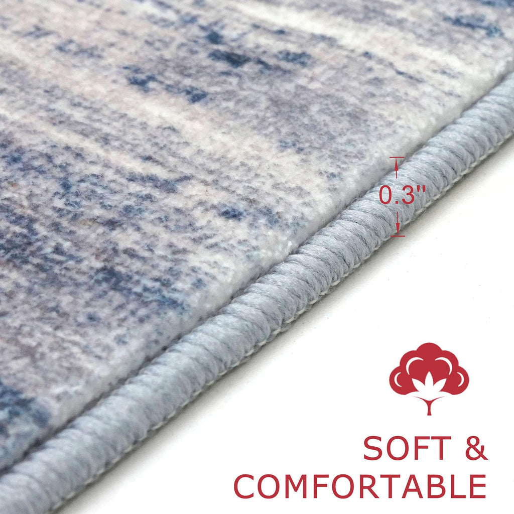 KOZYFLY 3x8 Ft Rug Modern Ombre Runner Rug for Hallway, Washable Kitchen Rugs Non-Slip Soft Striped Entryway Rug, Print Grey-Blue Abstract Carpet for Laundry Nursery