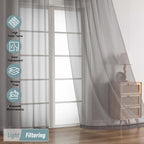 Ebesto Grey Sheer Curtains 90 Inches Long 2 Panels, Light Filtering Solid Sheer Curtains for Bedroom Living Room, Lightweight Soft Airy Sheer Drapes, Dual Rod Pocket, Charcoal Grey, 2x42Wx90L Inches