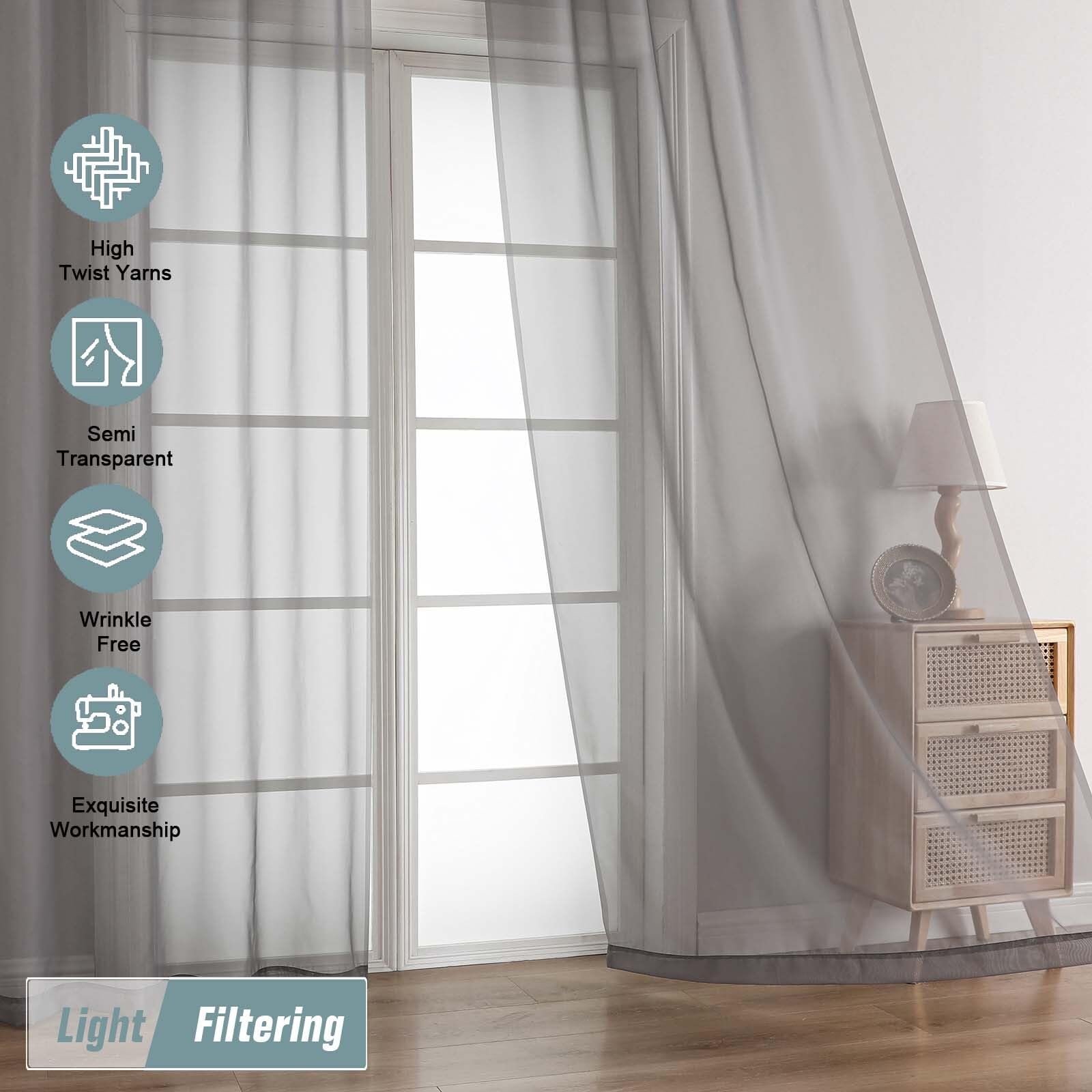 Ebesto Grey Sheer Curtains 90 Inches Long 2 Panels, Light Filtering Solid Sheer Curtains for Bedroom Living Room, Lightweight Soft Airy Sheer Drapes, Dual Rod Pocket, Charcoal Grey, 2x42Wx90L Inches