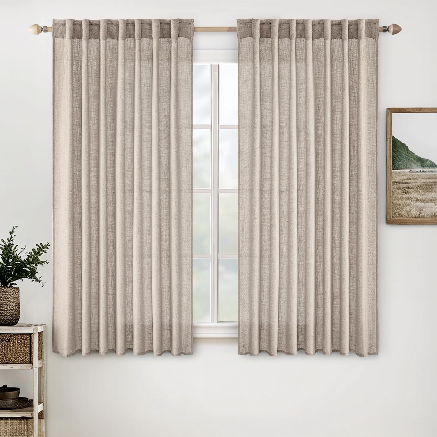 MIULEE Natural Linen Curtains 52x54 Inch Length for Bedroom Living Room