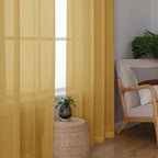 Chyhomenyc Gold Sheer Curtains 96 inches Long 2 Panels, Light Filtering Soft Airy Solid Elegant Voile Window Treatment Drapes for Bedroom Living Room Wedding Party Decor, 42 Wx96 L, 8FT L