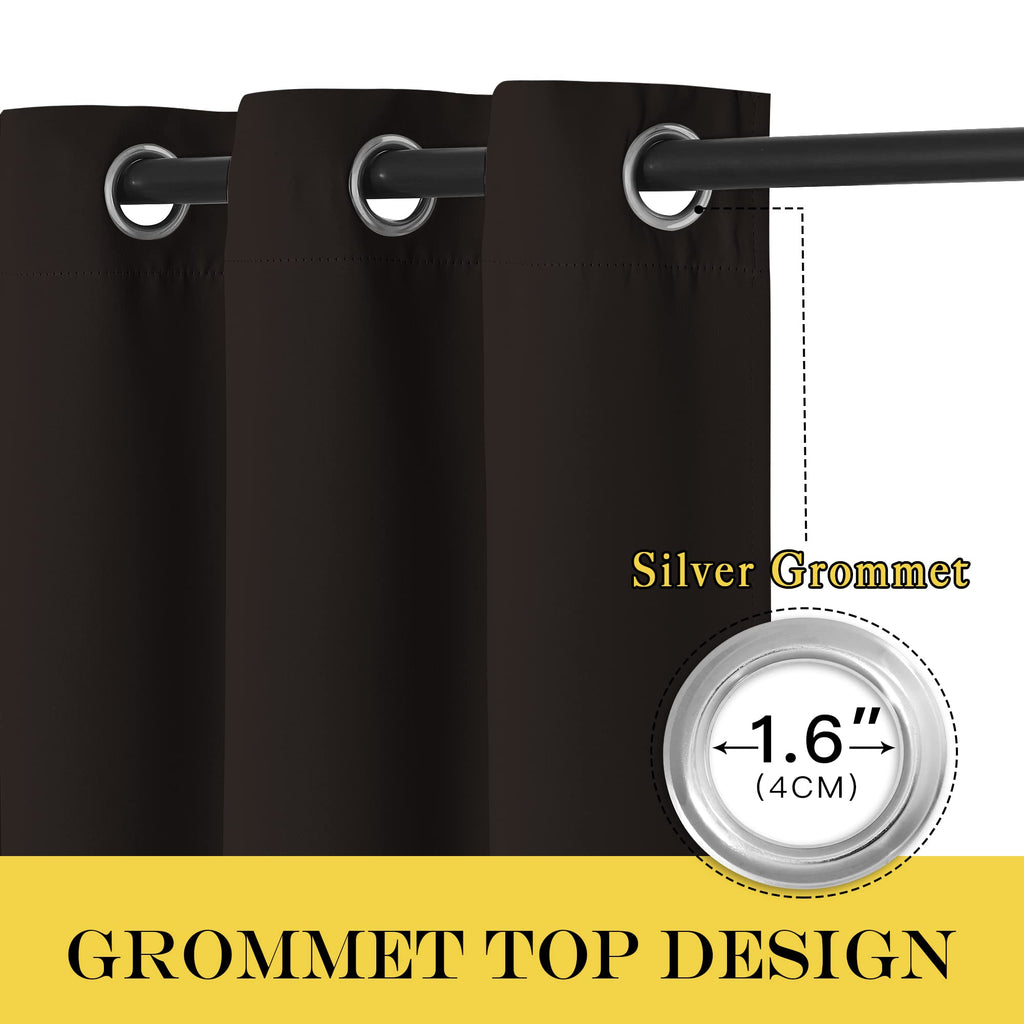 NICETOWN Toffee Brown Curtain Panels - Home Decoration Thermal Insulated Solid Grommet Blackout Curtains/Drapes for Hall/Sliding Door (80" Wide by 108" Long, Black, Set of 2)