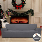 Easy-Going Stretch 4 Seater Sofa Slipcover 1-Piece Sofa Cover Furniture Protector Couch Soft with Elastic Bottom for Kids, Polyester Spandex Jacquard Fabric Small Checks Gray