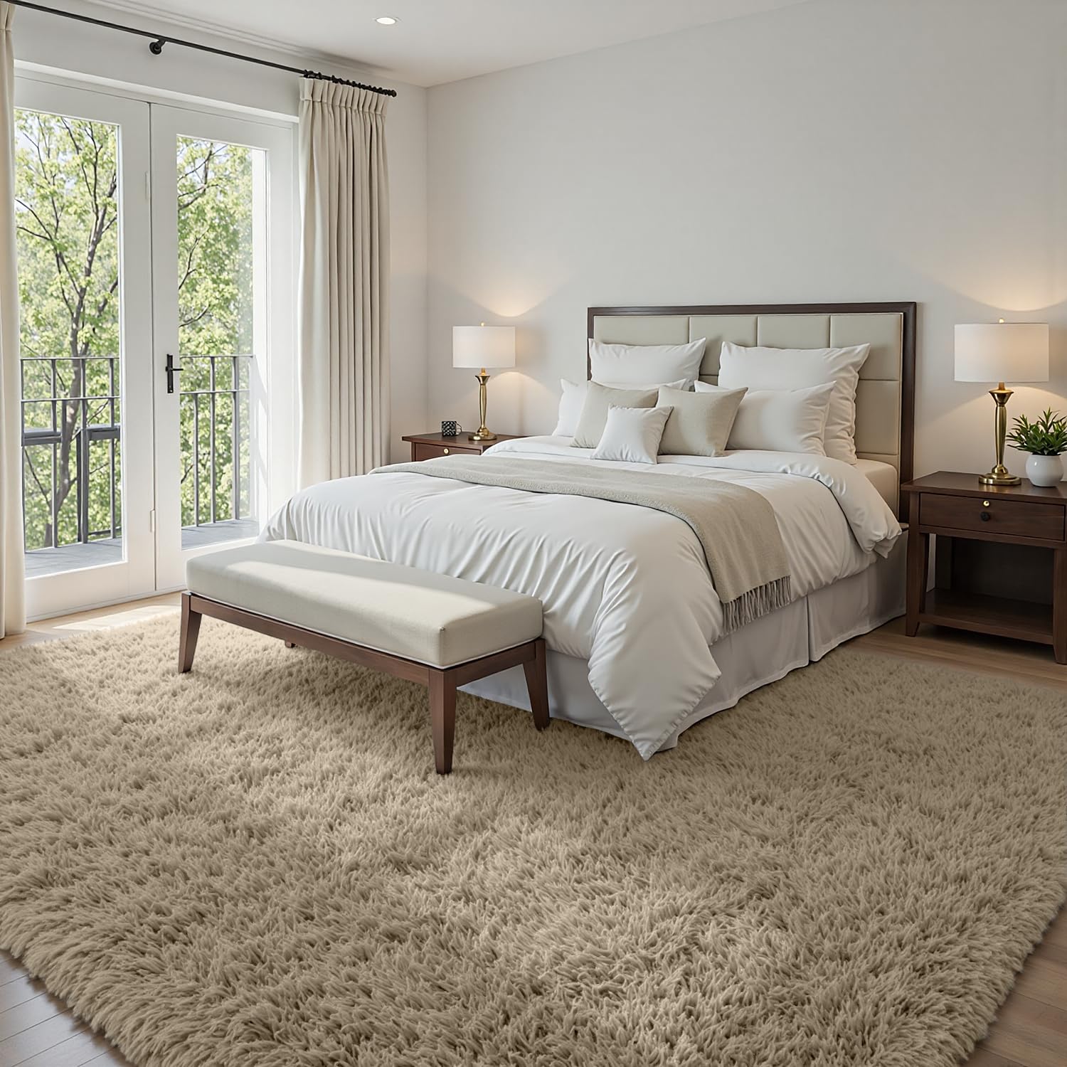 6x9 Fluffy Shag Area Rugs for Living Room Bedroom: Soft Carpet Gray Camel