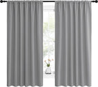 NICETOWN Short Curtains for Wide Window - Thermal Insulated Rod Pocket Blackout Drapes/Draperies for Dining Room (2 Panels, W62 x L63 inches, Silver Grey)