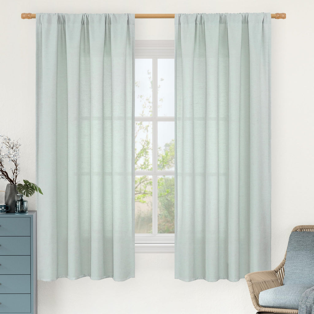 LAMIT Light Filtering Linen Curtains 63 Inch Length for Bedroom, Light Blue