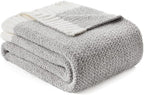 Snuggle Sac Buttery Grey Throw Blanket for Couch, Reversible Super Soft Warm Blankets Cozy Knit Fuzzy Plush Lightweight Throws for Sofa, Bed, Heather Grey, 50"x 60"
