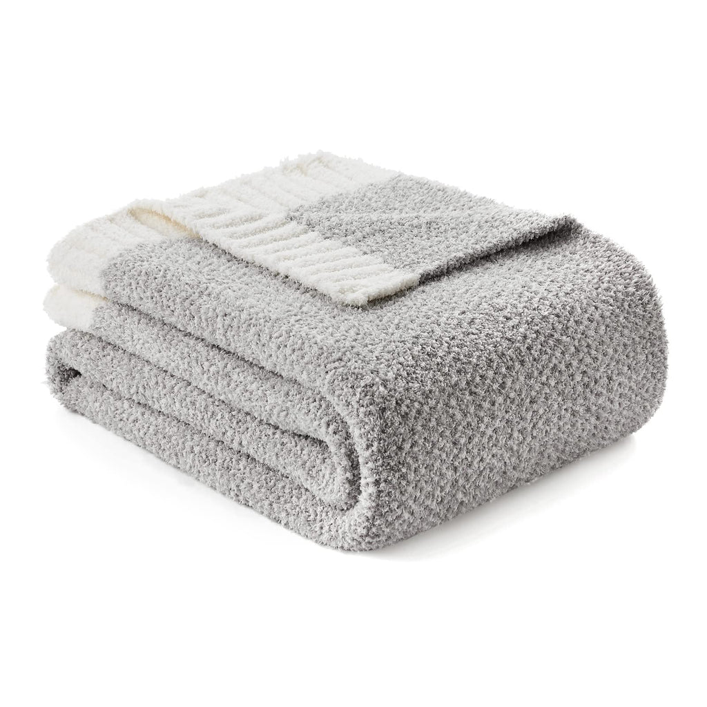 Snuggle Sac Heather Grey Throw XL Blanket for Couch, Super Soft Warm Blankets Cozy Knit Fuzzy Microfiber Throws Dupes for Sofa, Bed, Camping, Picnic, Heather Grey, 50x70 inches