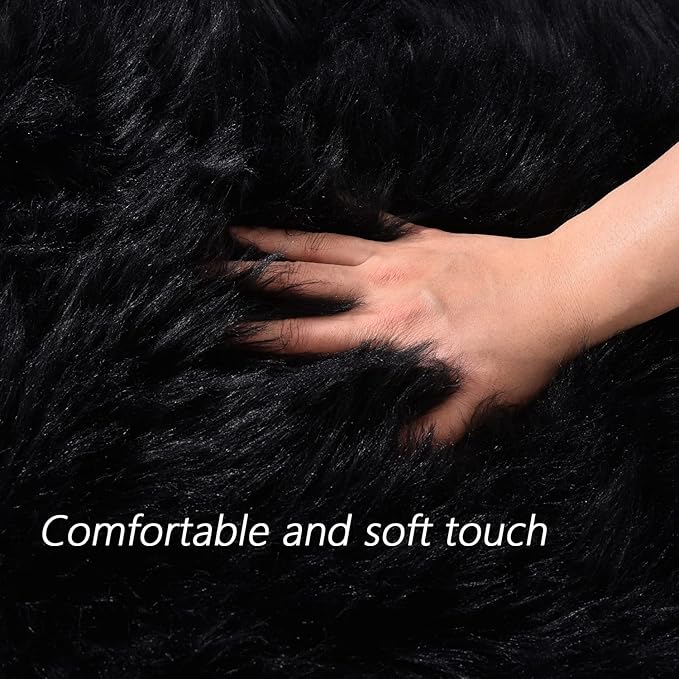 Latepis Black Faux Fur Rug 8x10, Faux Fur Sheepskin Rug for Living Room, Fluffy Washable Fuzzy Rugs Carpet for Bedroom, Luxury Room Decor, Rectangle
