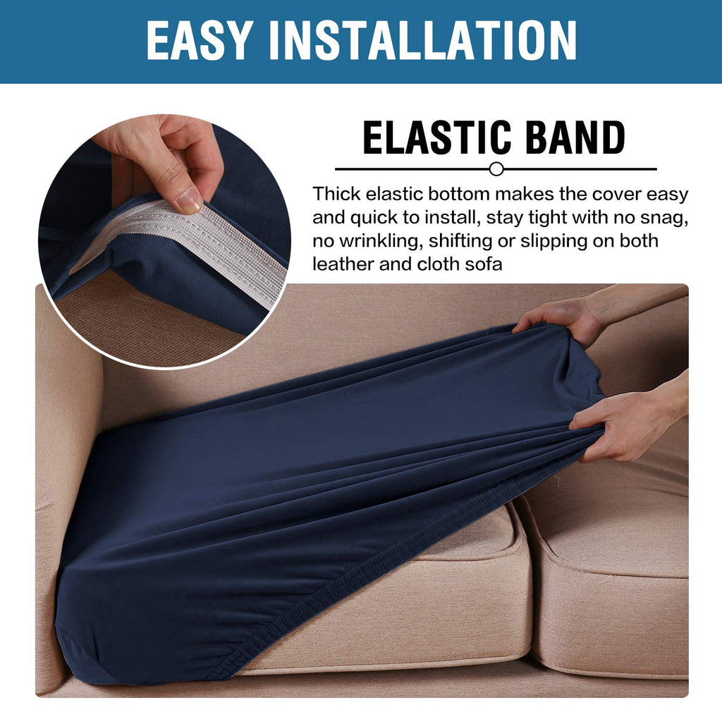 H.VERSAILTEX Velvet Stretch Couch Cushion Cover Plush Cushion Slipcover for Chair Loveseat Sofa Cushion Furniture Protector Seat Cushion Sofa Cover (2 Piece Medium Sofa Cushion Covers, Navy)