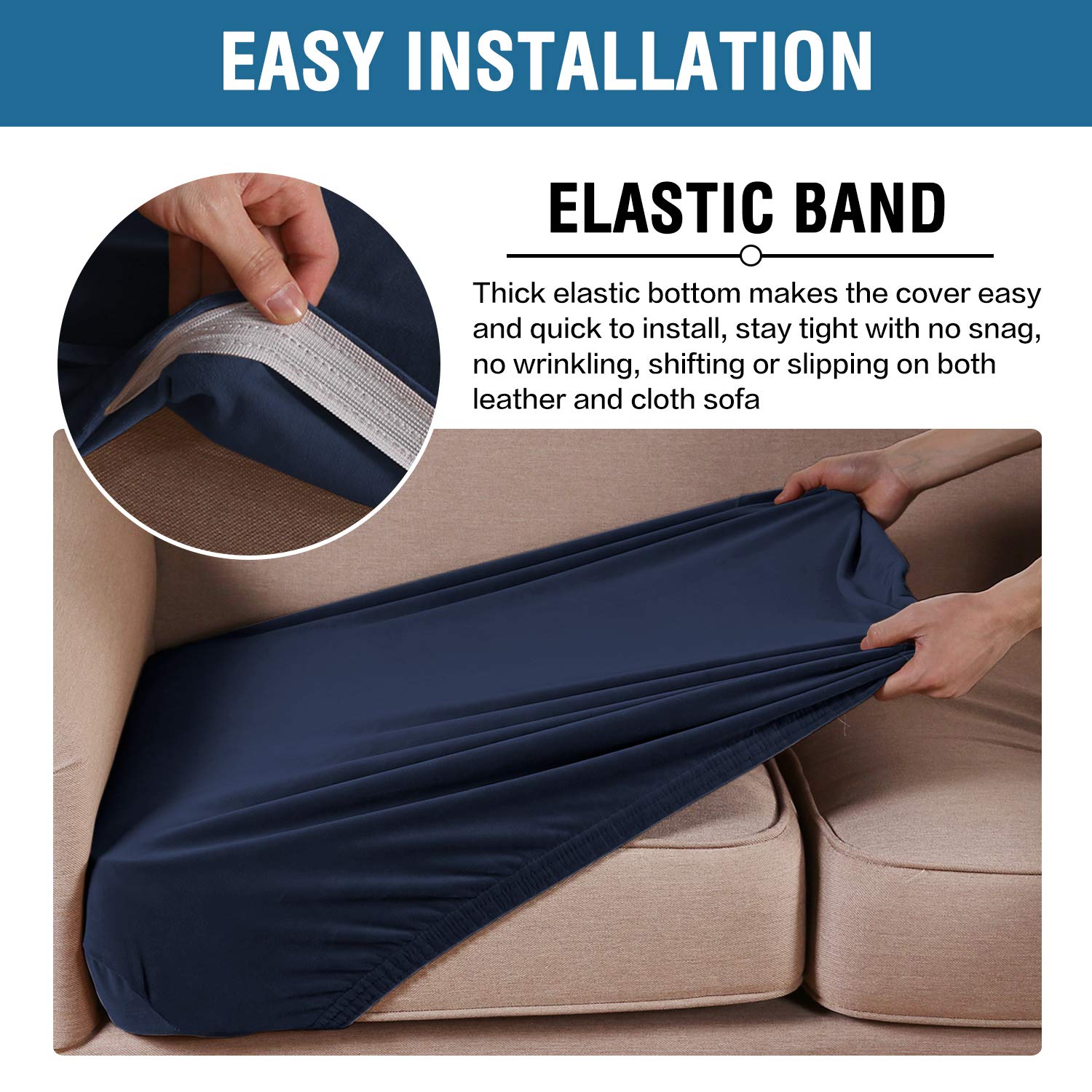 H.VERSAILTEX Velvet Stretch Couch Cushion Cover Plush Cushion Slipcover for Chair Loveseat Sofa Cushion Furniture Protector Seat Cushion Sofa Cover (2 Piece Medium Sofa Cushion Covers, Navy)