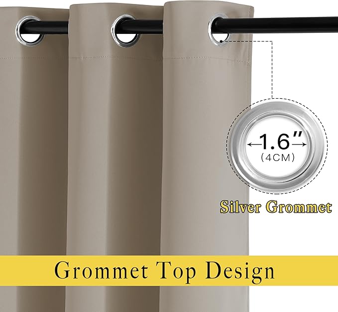 NICETOWN Taupe Blackout Curtains for Living Room, Grommet Thermal Insulated Room Darkening Window Treatments Sound Proof Drapes for Bedroom/Boys Room, 2 Panels, W52 x L90
