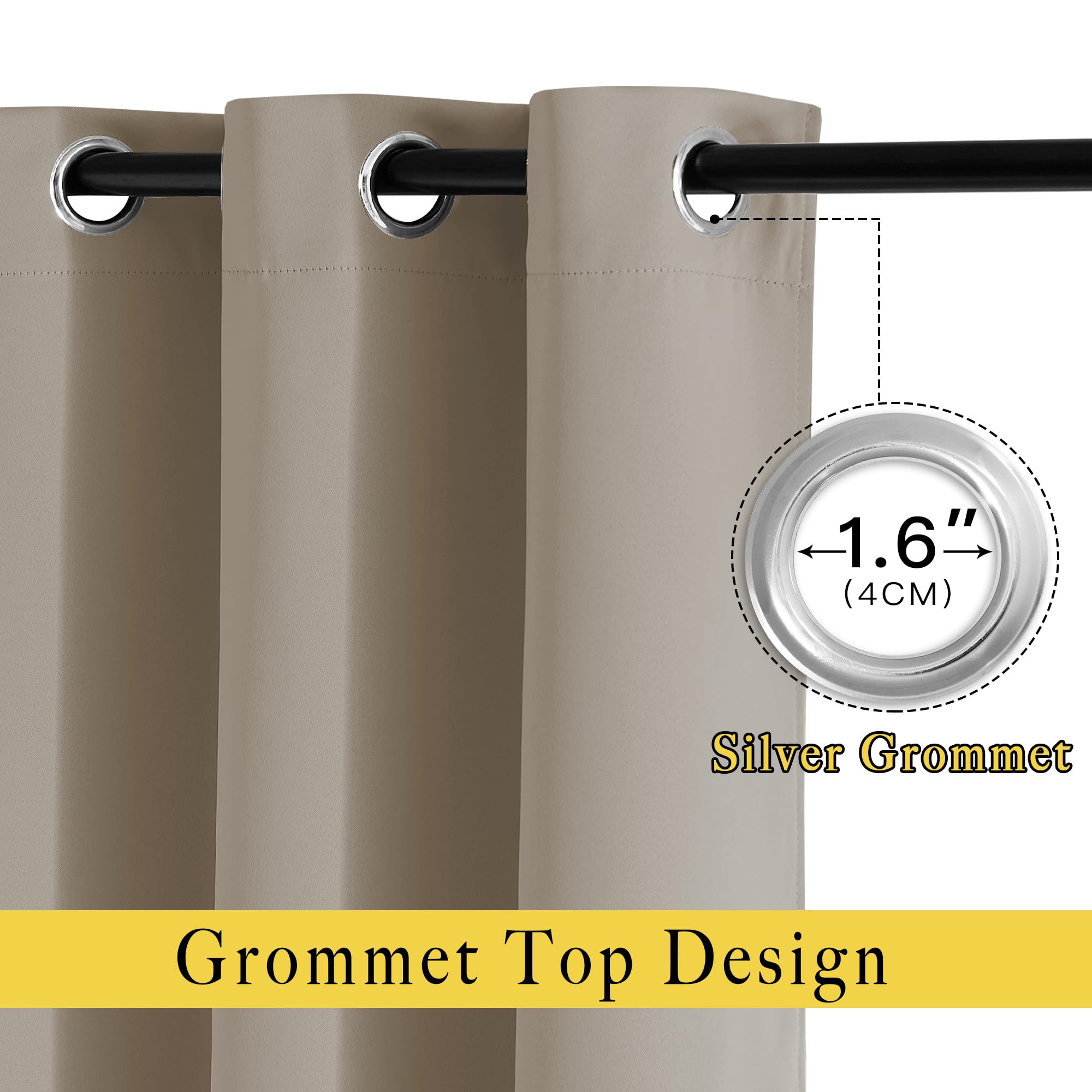 NICETOWN Taupe Blackout Curtains for Living Room, Grommet Thermal Insulated Room Darkening Window Treatments Sound Proof Drapes for Bedroom/Boys Room, 2 Panels, W52 x L90