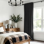 Linen Textured Total Blackout Sliding Door Curtains 96 Inches Long, Black