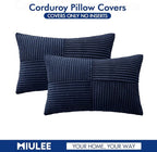 MIULEE Navy Blue Decorative Lumbar Throw Pillow Covers 12x20 Inch for Couch Bed Sofa Pack of 2 Boho Farmhouse Throw Pillows Soft Cross Corduroy Patchwork Textured Cushion Cases