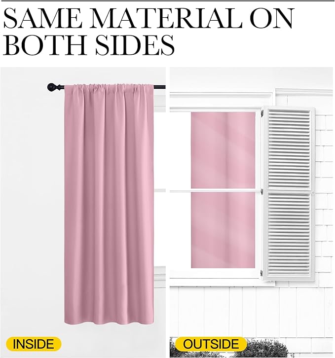 NICETOWN Blackout Curtains for Living Curtains, Rouge Pink, 2 Panels, 42 by 84, Room Darkening Window Curtain Panels, Easy-Care Solid Thermal Insulated Draperies/Drapes for Daughter Room