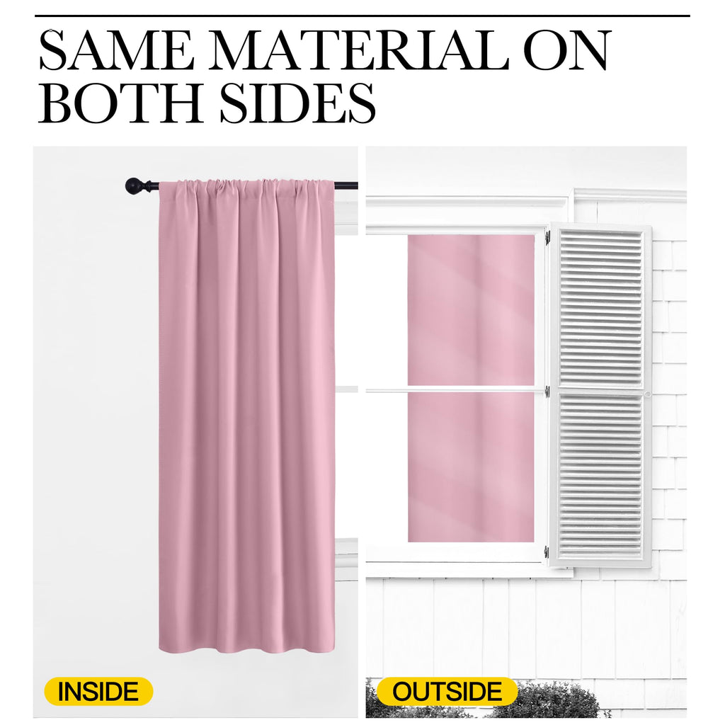 NICETOWN Kitchen Curtains, Short Blackout Drapes, Rouge Pink, 34 in x 45 in (W x L), Set of 2, Thermal Insulated Rod Pocket Window Treatment Draperies for Nursery