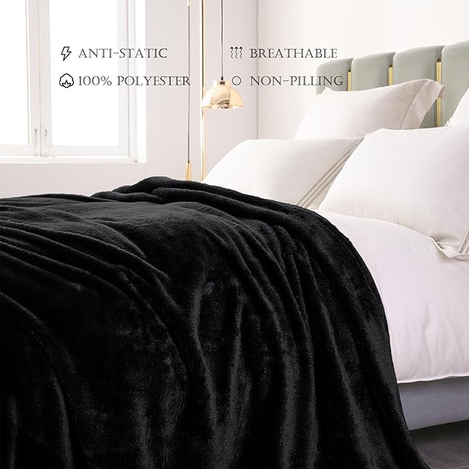 Exclusivo Mezcla Fuzzy Plush Fleece Bed Blanket Twin XL Size, Black