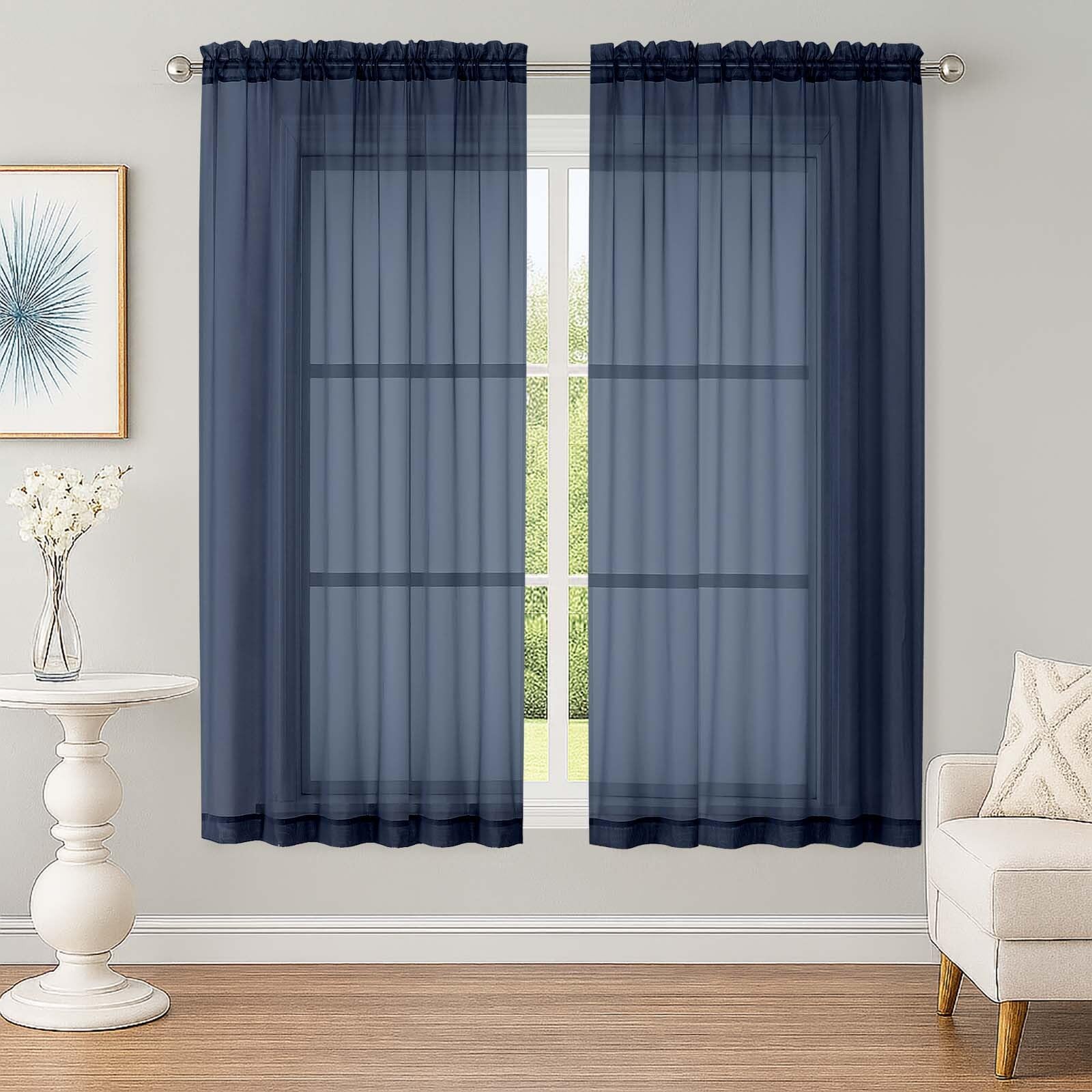 OWENIE White Sheer Curtains 63 Inch Long 2 Panels for Living Room 59" Wide