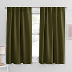 PONY DANCE Blackout Kitchen Curtains - Window Drapes Rod Pocket & Back Tab Energy Efficient Curtain Panels Xmas Home Decor for Kids' Room, 42-inch Wide by 45 Long, Olive Green, 2 PCs