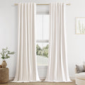Guken 100% Blackout Linen Curtains 98 Inch Long by 52 Inch Wide 2 Panels Set for Living Room Bedroom Back Tab Thermal Insulated Black Out Linen Drapes Room Darkening Window Curtains, Ivory
