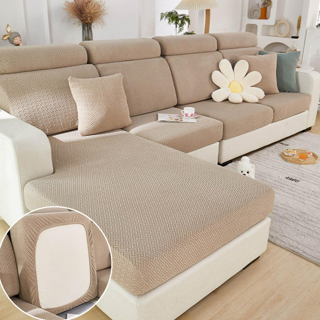 Disayu Sofa Covers Couch Covers for Sofa Pet Friendly Couch Cushion Covers Universal Sofa Covers Washable Stretch Slipcovers for Sectional Sofa (Texture Light Coffee, 2 Seats + Chaise Cover)