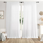Extra Wide Linen Curtains for Living Room 102 Inch for Bedroom Divider Off White Rustic Farmhouse Drape Rod Pocket Back Tab Light Filtering Dinner/Office Window Curtain for Sliding Door，2 Panles