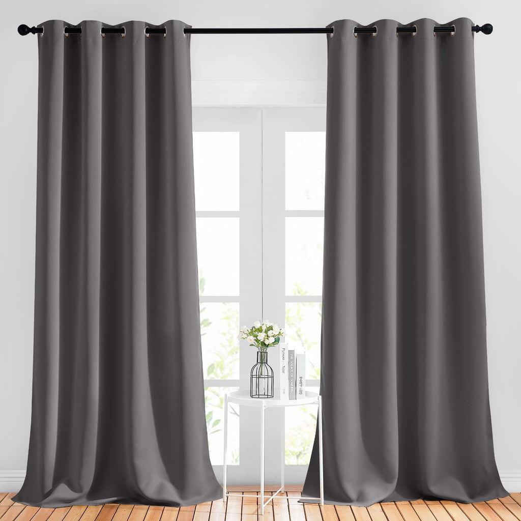NICETOWN Blackout 102 inch Curtains for Living Room, Grommet Thermal Curtains Room Darkening Window Treatments Sound Reducing for Bedroom, Grey, 2 Panels, W52 x L102