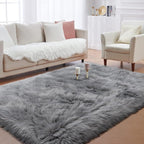 Faux Fur Area Rug, Grey Fluffy Rugs for Bedroom Living Room, 4'x6' Soft Shaggy Fuzzy Rug for Nursery, Indoor Plush Gray Floor Carpets for Kids Girls Boys Teen Dorm, Cute Home Decor, Rectangle