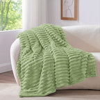BEDELITE Twin Blanket for Couch & Bed, 300GSM Soft & Warm Fleece Blanket, Decorative and Giftable Striped Sage Green Blankets for Women, Men, 60"x80"