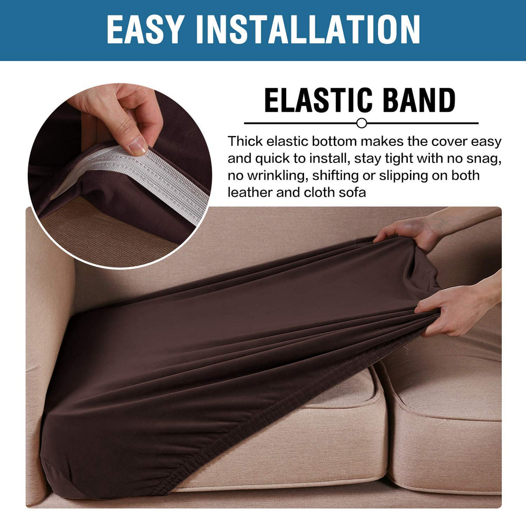 H.VERSAILTEX Velvet Stretch Couch Cushion Cover Plush Cushion Slipcover for Chair Loveseat Sofa Cushion Furniture Protector Seat Cushion Sofa Cover (2 Piece Large Sofa Cushion Covers, Brown)