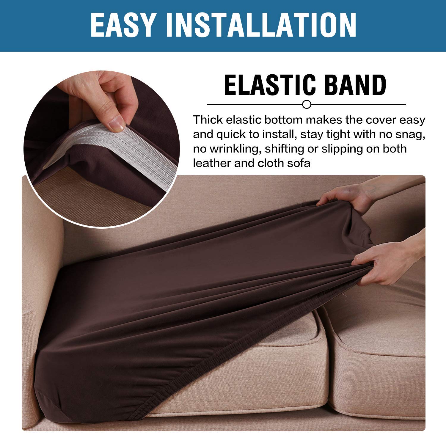H.VERSAILTEX Velvet Stretch Couch Cushion Cover Plush Cushion Slipcover for Chair Loveseat Sofa Cushion Furniture Protector Seat Cushion Sofa Cover (2 Piece Large Sofa Cushion Covers, Brown)