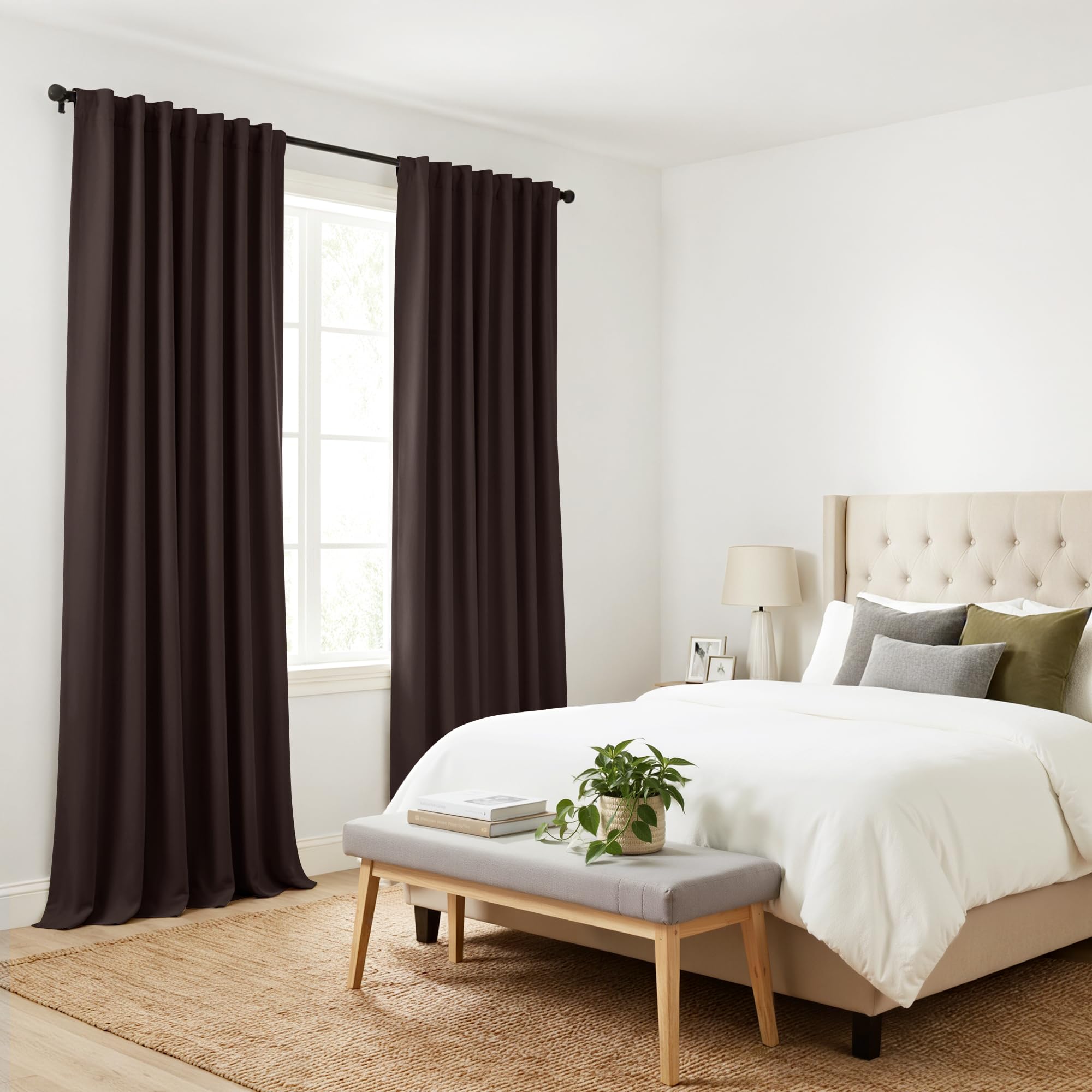 PONY DANCE Black Out Curtains for Bedroom Window, Room Darkening 96 inch Curtains 2 Panel Set, Thermal Insulated Drapes for Living Room Window Treatment, Back Tab/Rod Pocket, 52 x 96 Inch, Brown