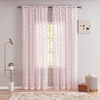 YJ YANJUN Vintage Lace Curtains 90 Inches Long-Victorian Floral Pattern Light Pink Sheer Curtain Panels for Baby Girls Room Feminine Flowy Cute Girly Classroom Princess Decor 2 Panels 52W x 90L